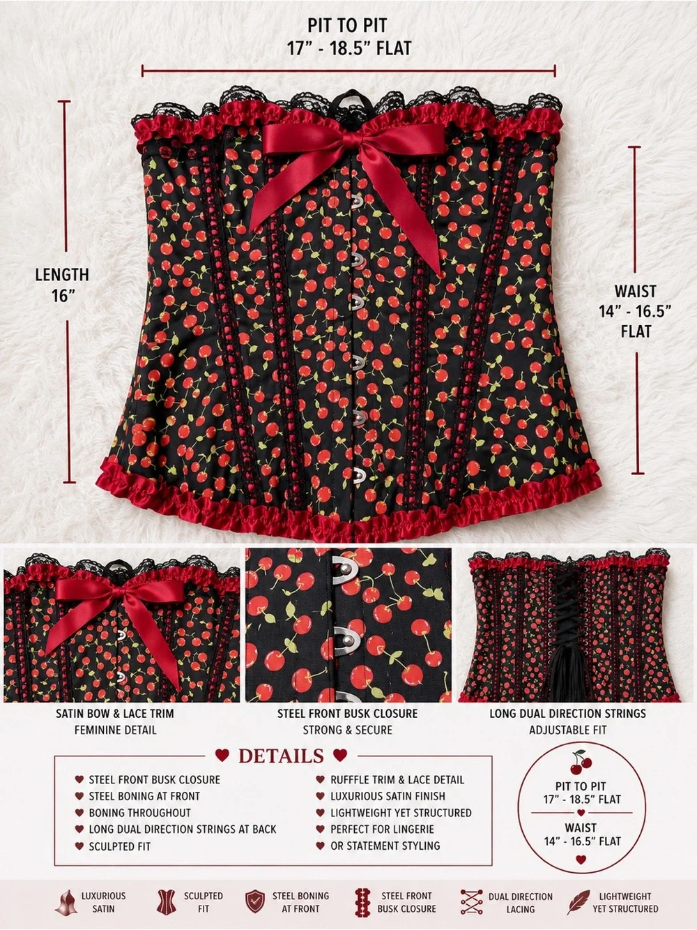 Y2K Cherry Print Steel Boned Corset Bustier Top | Waist Trainer